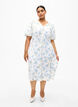 Blomstret satengkjole med puffermer, Off White Blue Fl., Model image number 3