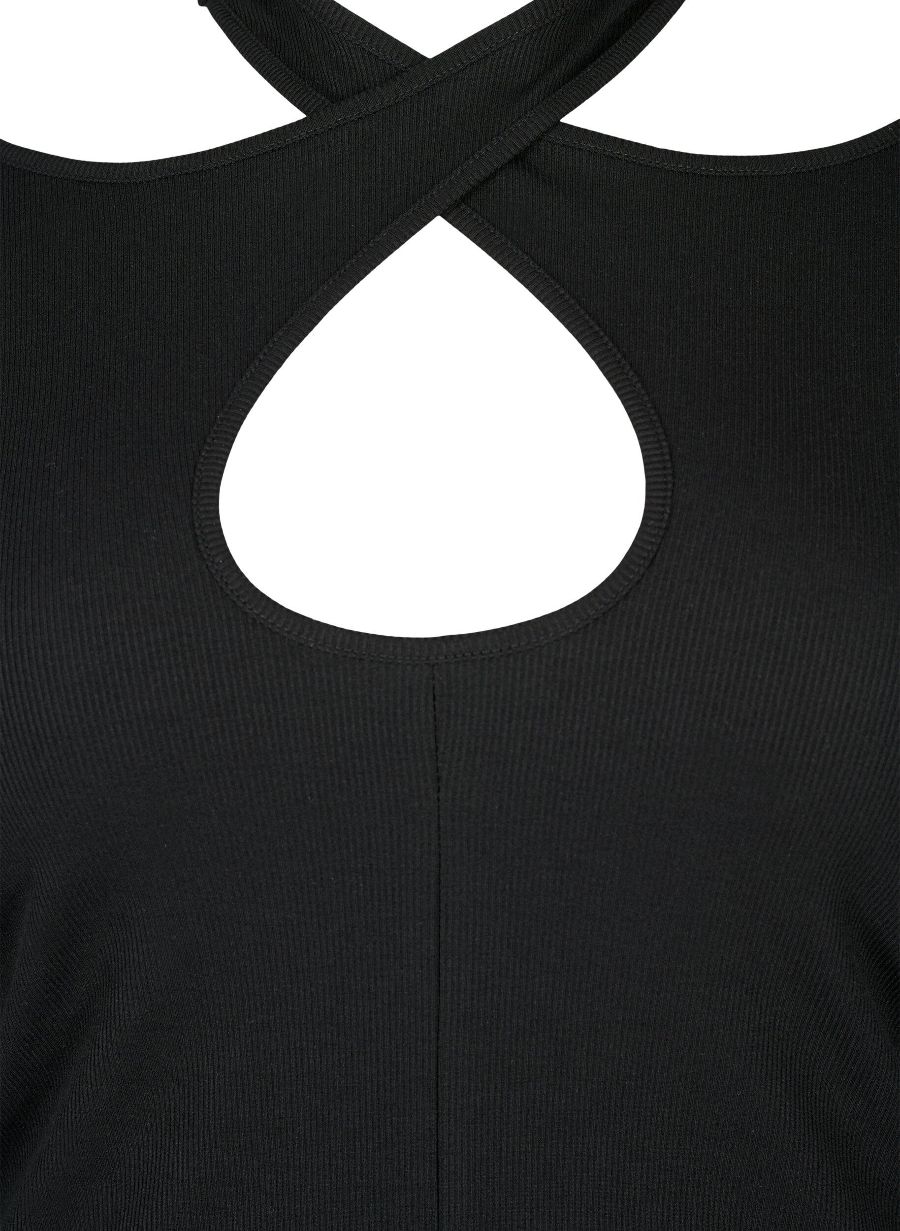 Zizzi Cut-out bluse med lange ermer, Black, Packshot image number 2