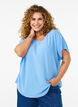 Bluse med korte ermer og rund hals, Bl&aring;, Model image number 0