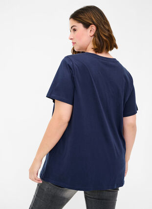 T-skjorte med trykk i organisk bomull, Navy Blazer, Model image number 1