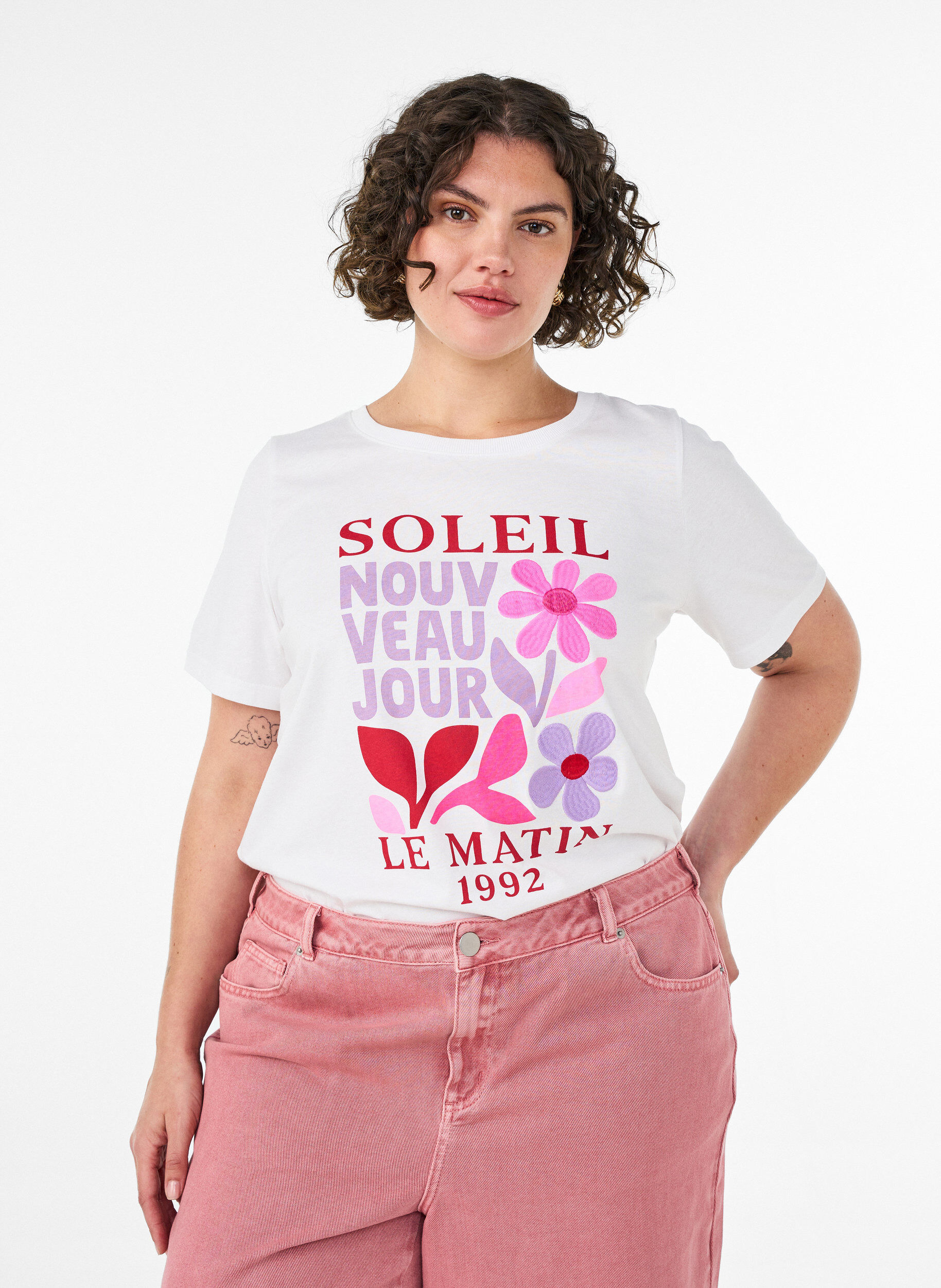 Bomulls T-skjorte med trykk, Hvit, Model