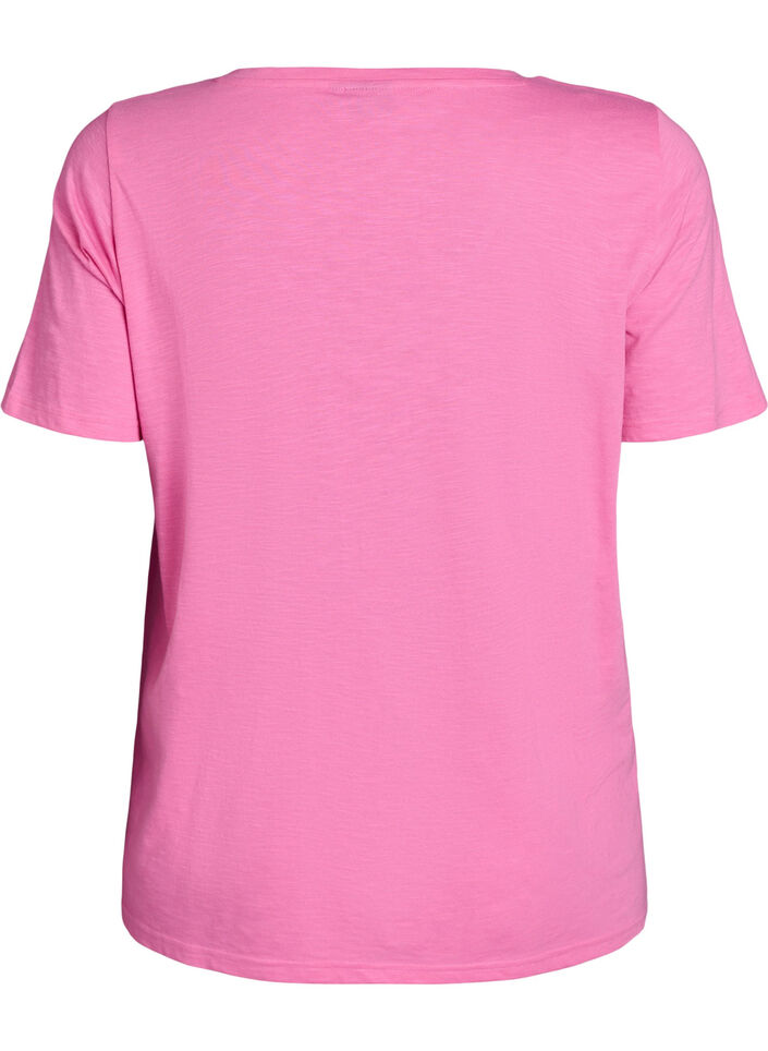 Kortermet basic T-skjorte med V-hals, Rosa, Packshot image number 1