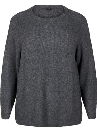 Zizzi Melert genser med rund hals, Dark Grey Black Mel., Packshot image number 0
