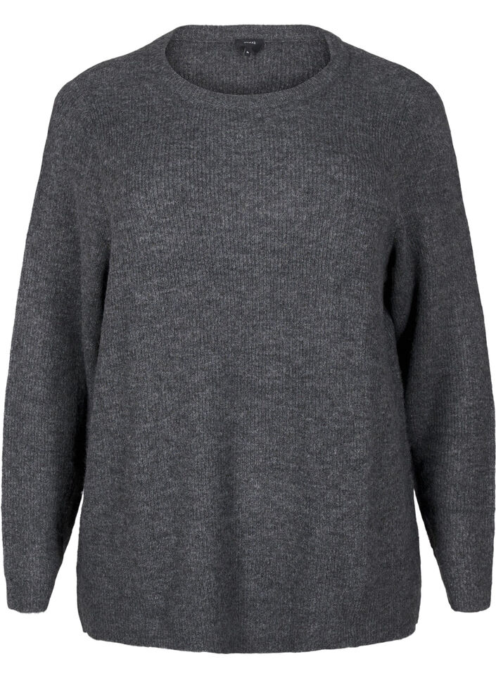 Melert genser med rund hals, Dark Grey Black Mel., Packshot image number 0