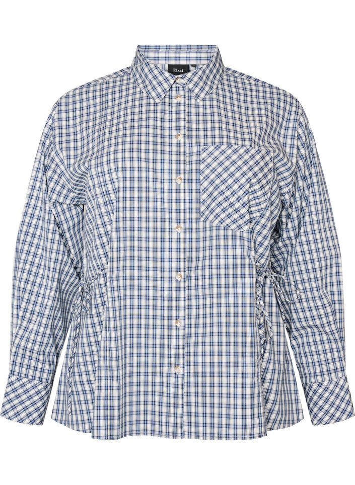 Loose fit rutete skjorte med knytebelte, Bl&aring;, Packshot image number 0