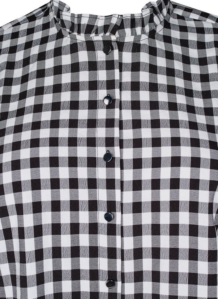 Rutete bluse med volangdetaljer, Black/W. Gingham, Packshot image number 2