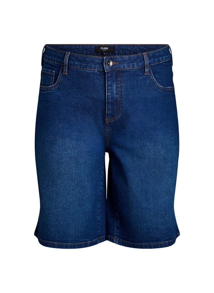 L&oslash;se denimshorts med h&oslash;y midje, Bl&aring;, Packshot image number 0