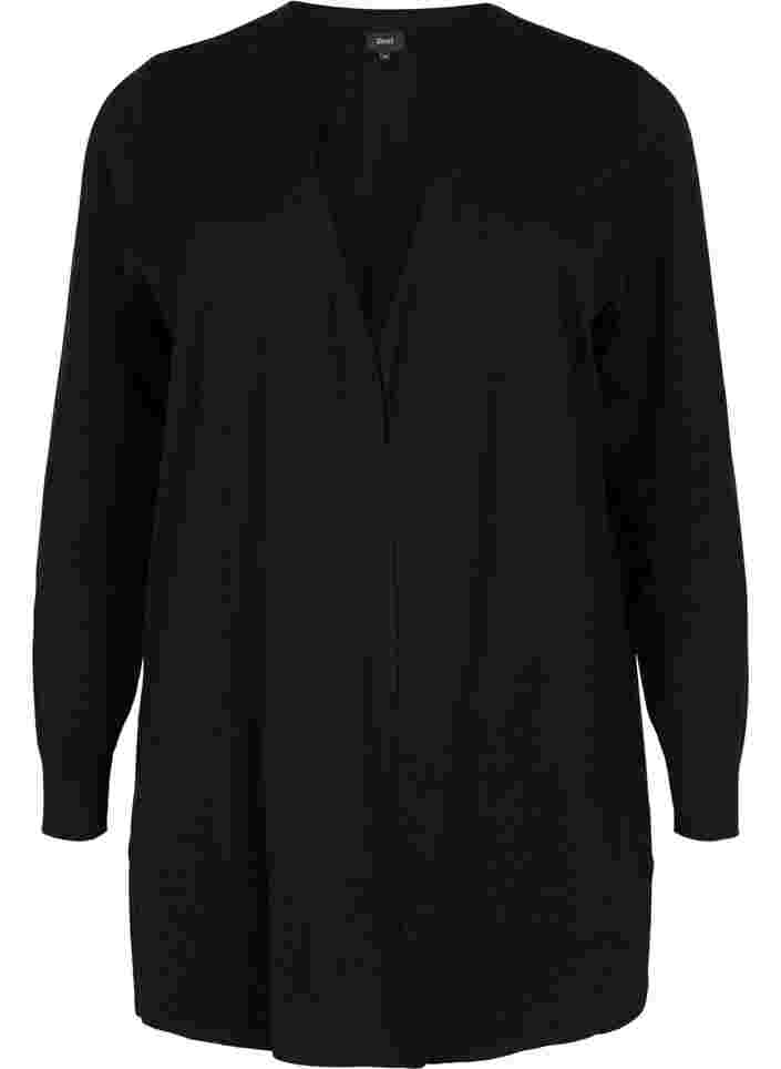 Strikket cardigan med splitt og ribbekanter, Black, Packshot image number 0