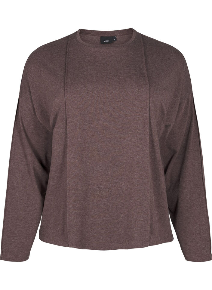 Løs jerseybluse med sømdetaljer, Brun, Packshot image number 0