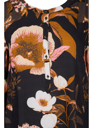 Blomstrete tunika med lange ermer i viskose, Black Flower AOP, Packshot image number 2