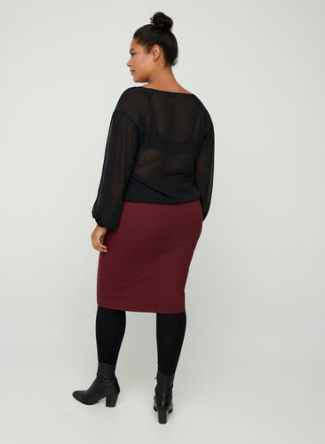 Langermet bluse med plissé, Black, Model image number 1