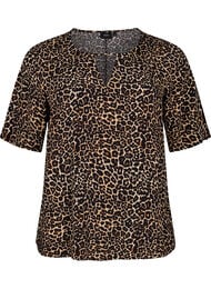 Short sleeve Viscose Bluse med utskrift, Brun