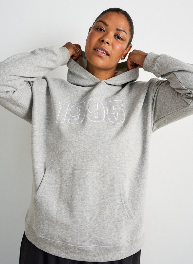 Hettegenser med brodert motiv, Gr&aring;, Model image number 0