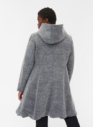 Lang jakke med ull og hette, Light Grey Melange, Model image number 2