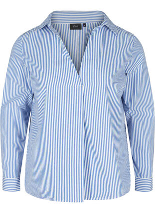 Stripete skjorte i økologisk bomull, Dazzling Blue Stripe, Packshot image number 0