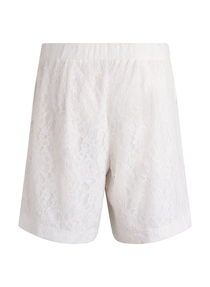 Bermudashorts med h&oslash;y midje og blonder, Vanilje, Packshot