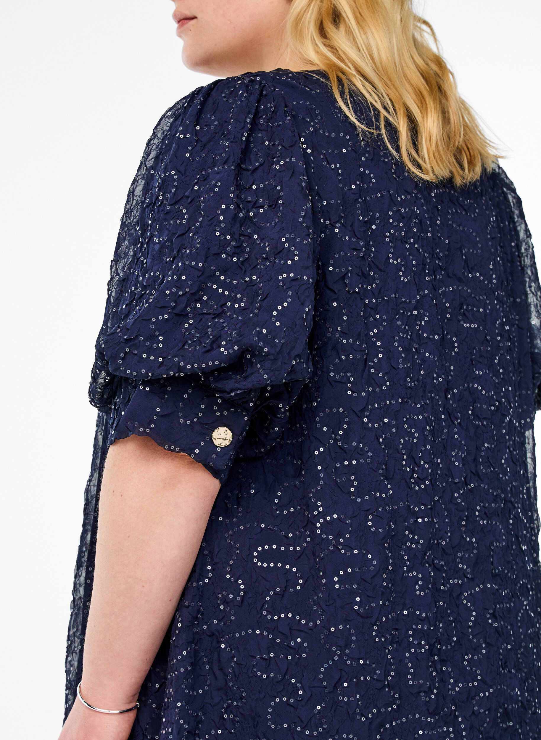 Zizzi Kort festkjole med paljetter, Bl&aring;, Model image number 3