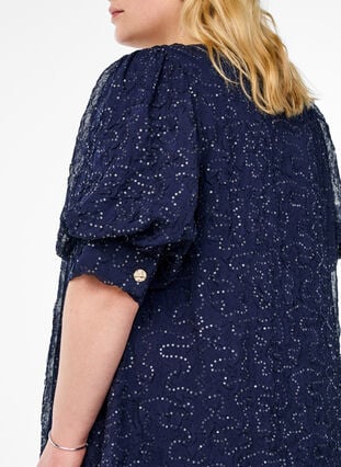 Zizzi Kort festkjole med paljetter, Blå, Model image number 3