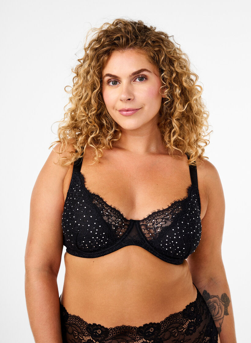 Full dekning BH med rhinestener, Black, Model
