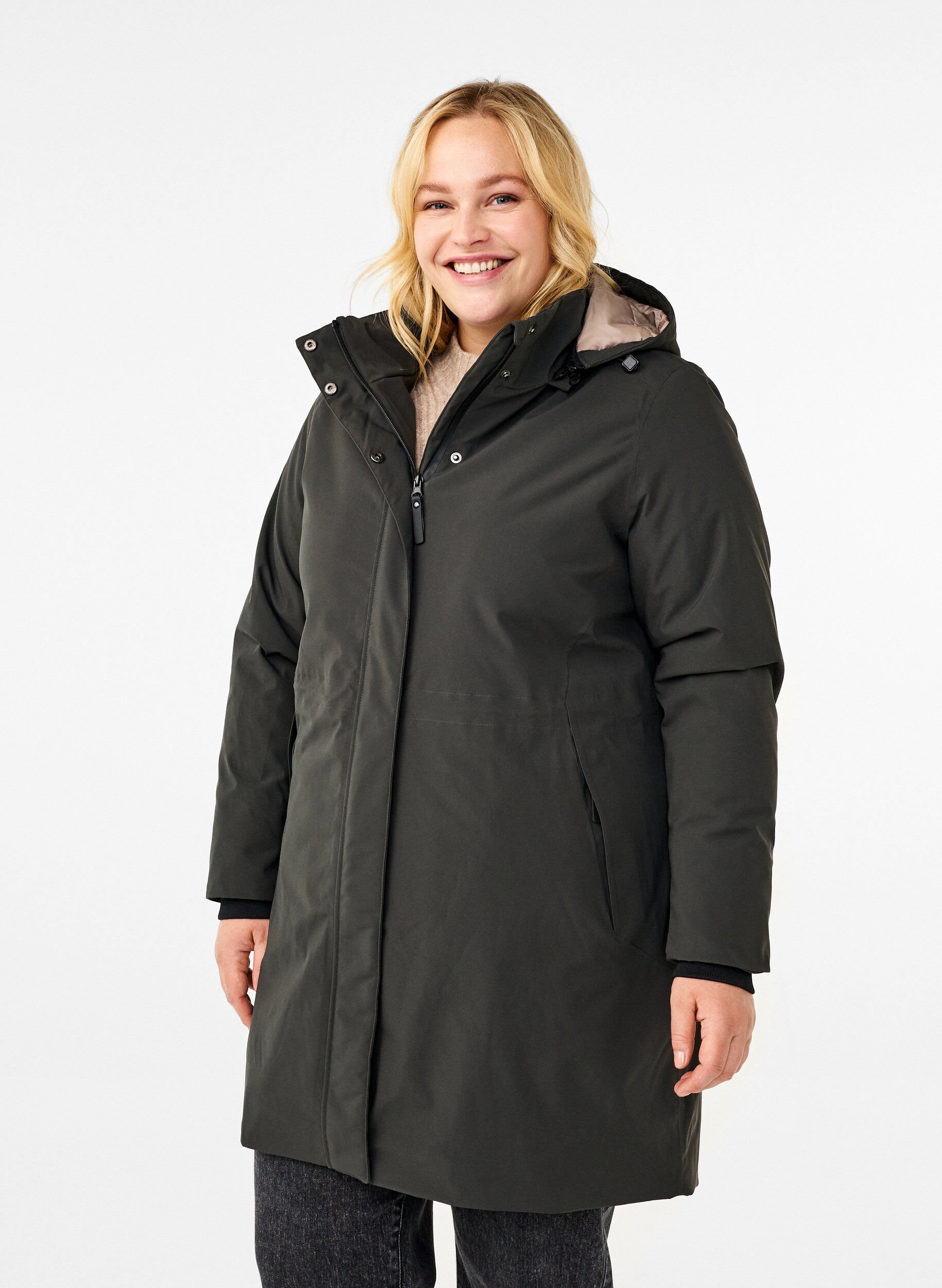 Zizzi Funksjonell parkas vinterjakke med hette, Raven, Model image number 0
