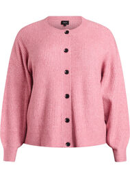 Ribbestrikket cardigan med knapper, Rosa