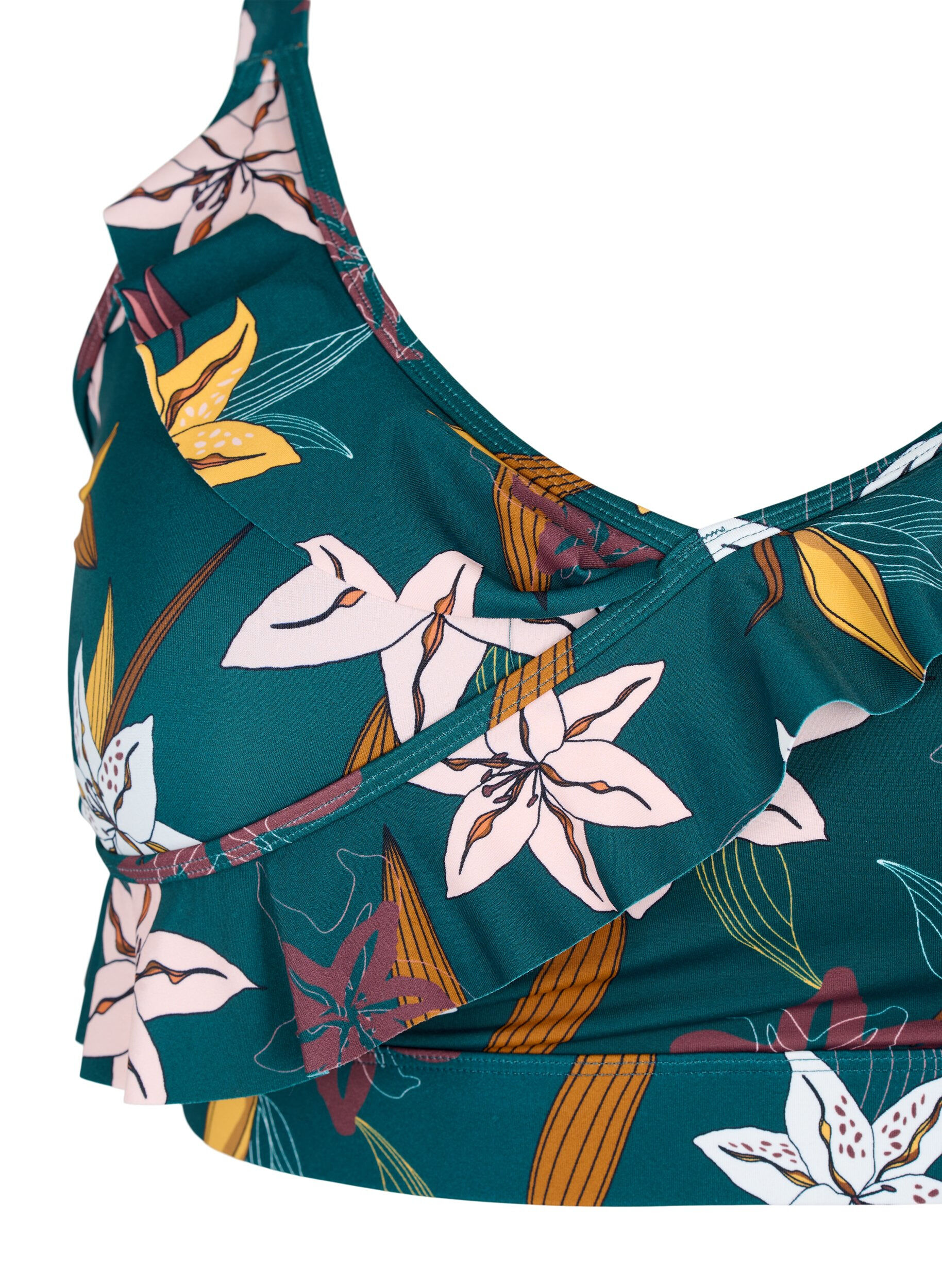 ZizziBlomstrete bikini med volanger, Gr&oslash;nn, Packshot image number 2