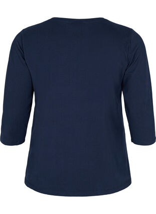 Basis T-skjorte i bomull med 3/4 ermer, Navy Blazer, Packshot image number 1