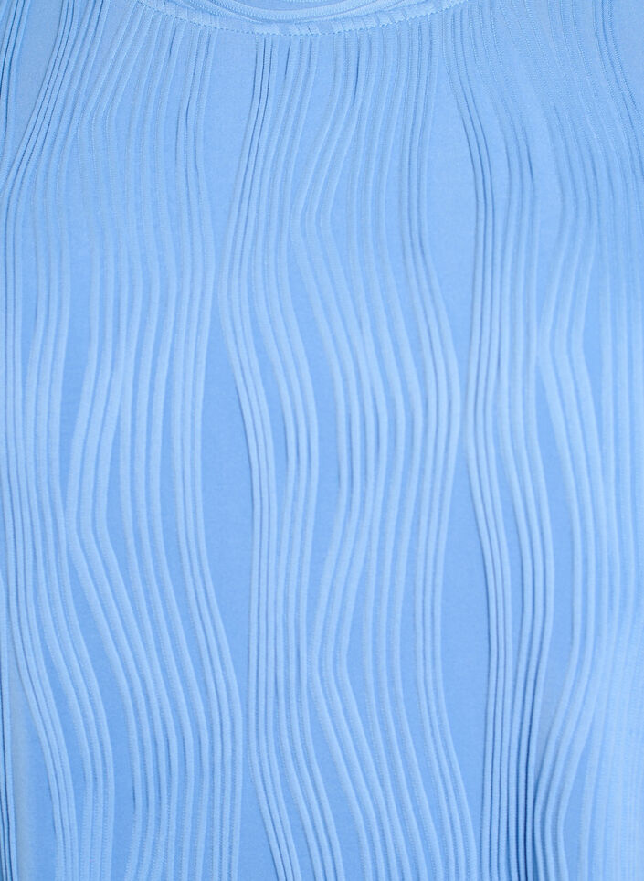 Bluse med korte ermer og bølget tekstur, Blå, Packshot image number 2