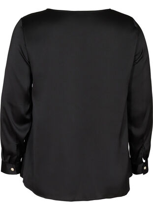 Langermet bluse med feminine knapper, Black, Packshot image number 1