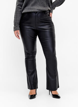 Coated Ellen jeans med bootcut, Black, Model image number 2