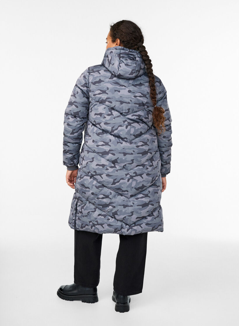 Lang kamuflasje pufferjakke, Gr&aring;, Model image number 2