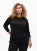 Ensfarvet bluse med lange ermer, Svart, Model image number 0