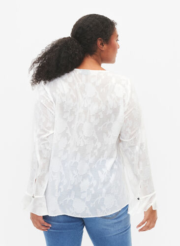 Langermet skjorte i jacquard look, Bright White, Model image number 1