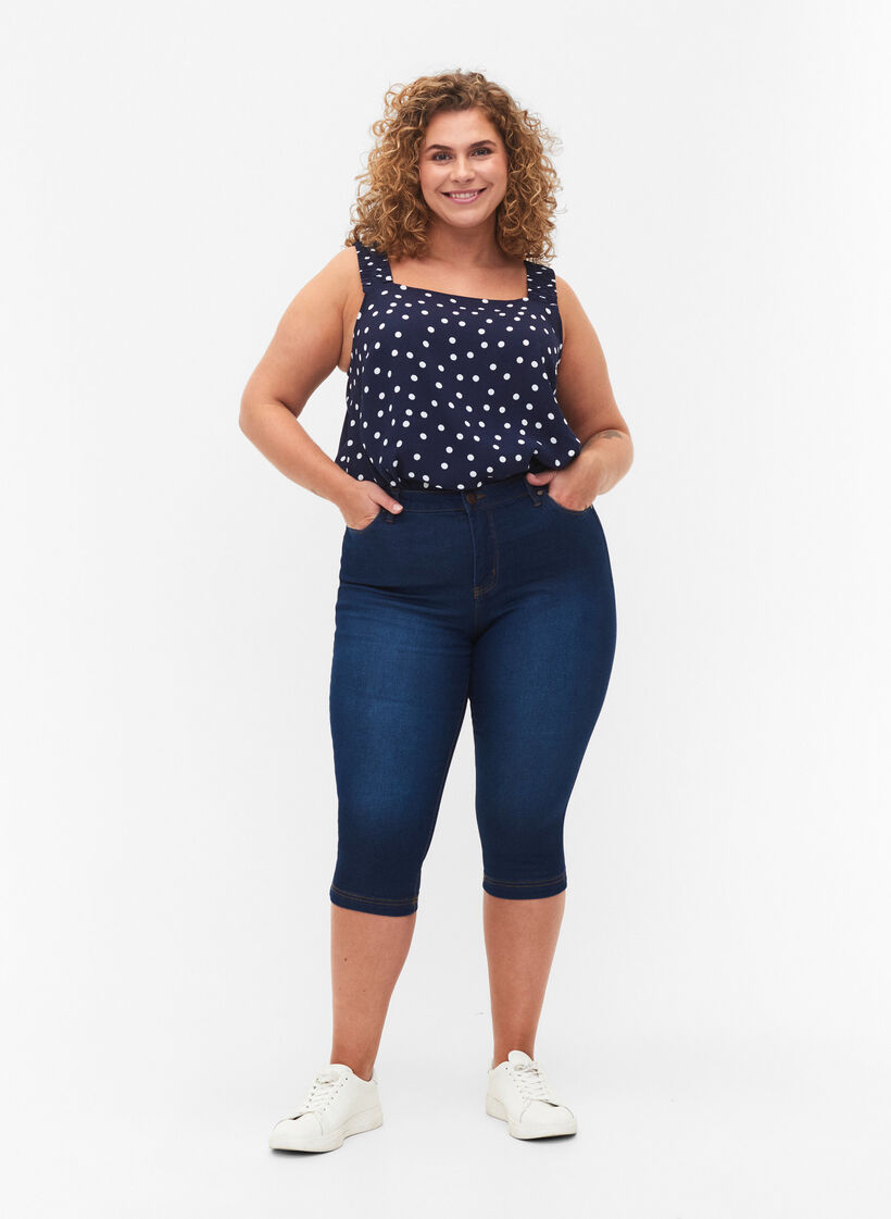 Amy capribukser med høyt liv og super slim fit, Blue denim, Model