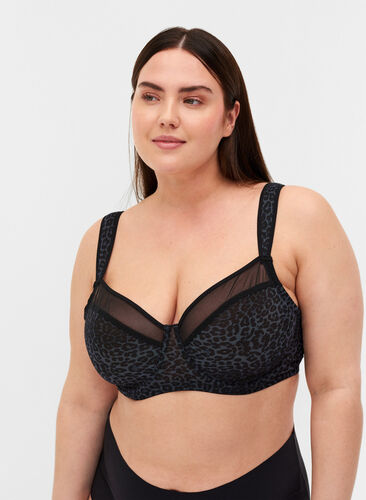 Zizzi BH med blomstermønster og mesh, Grey Leopard, Model image number 0