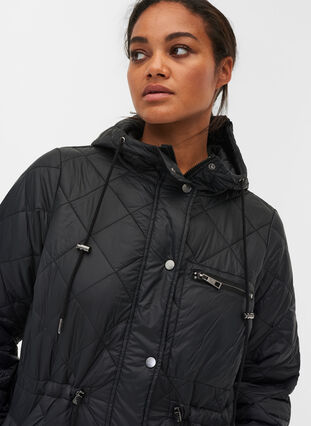 Lett jakke med quiltet mønster og hette, Black, Model image number 2