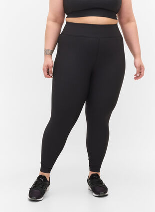 Treningstights i ribbemateriale med 7/8-lengde , Black, Model image number 2