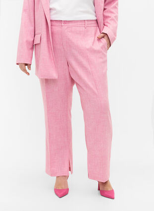 Melerte bukser med strikk og knappelukking, Rosebloom, Model image number 2