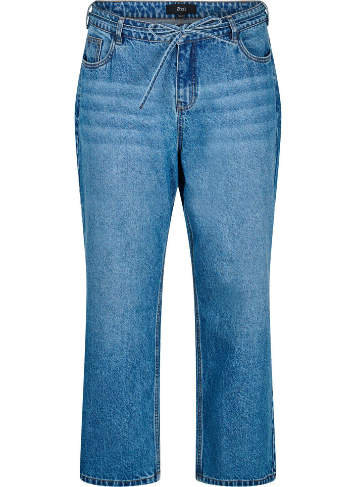 Straight fit jeans med knytebelte, Blue Denim, Packshot
