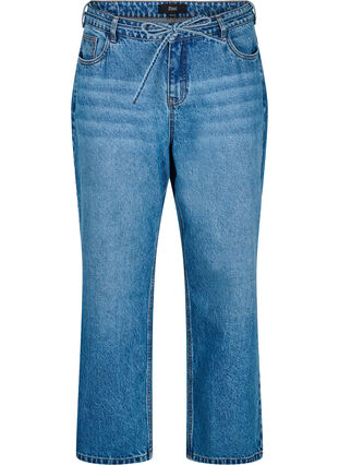 Zizzi Straight fit jeans med knytebelte, Blue Denim, Packshot image number 0