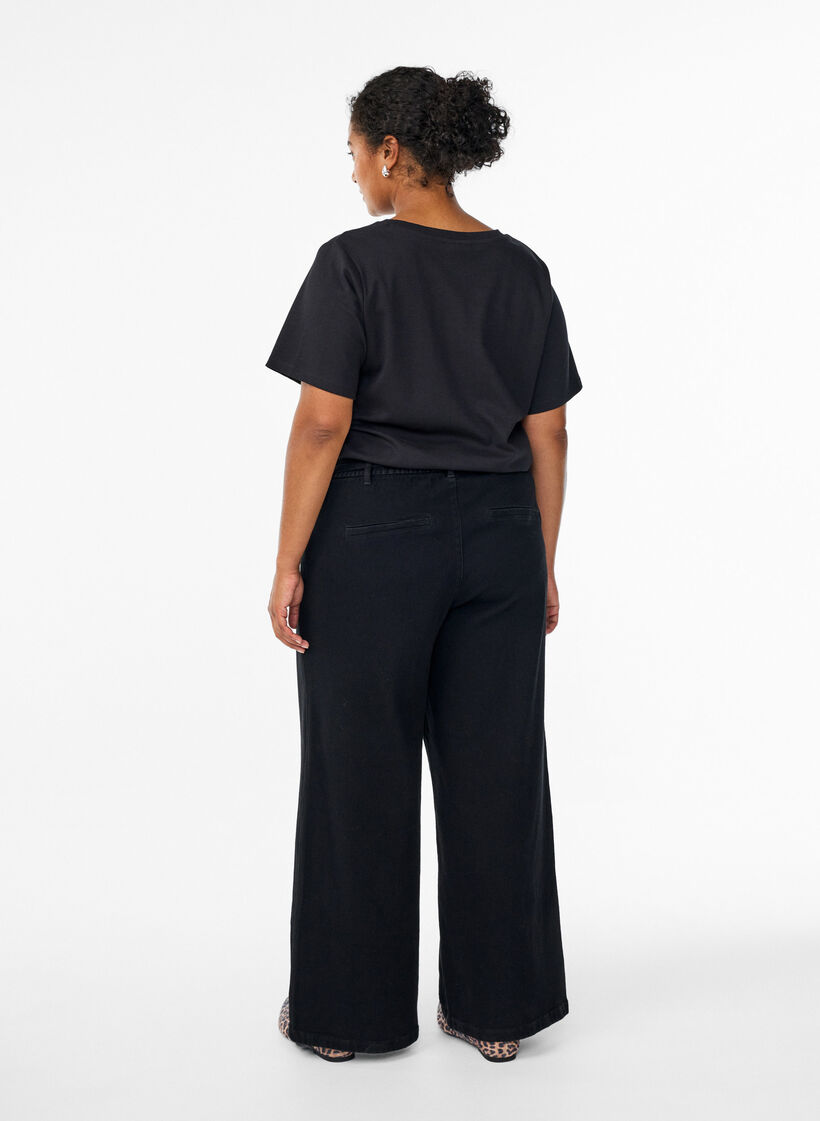 Loose fit-jeans med elastisk linning og snøring, Black Wash, Model