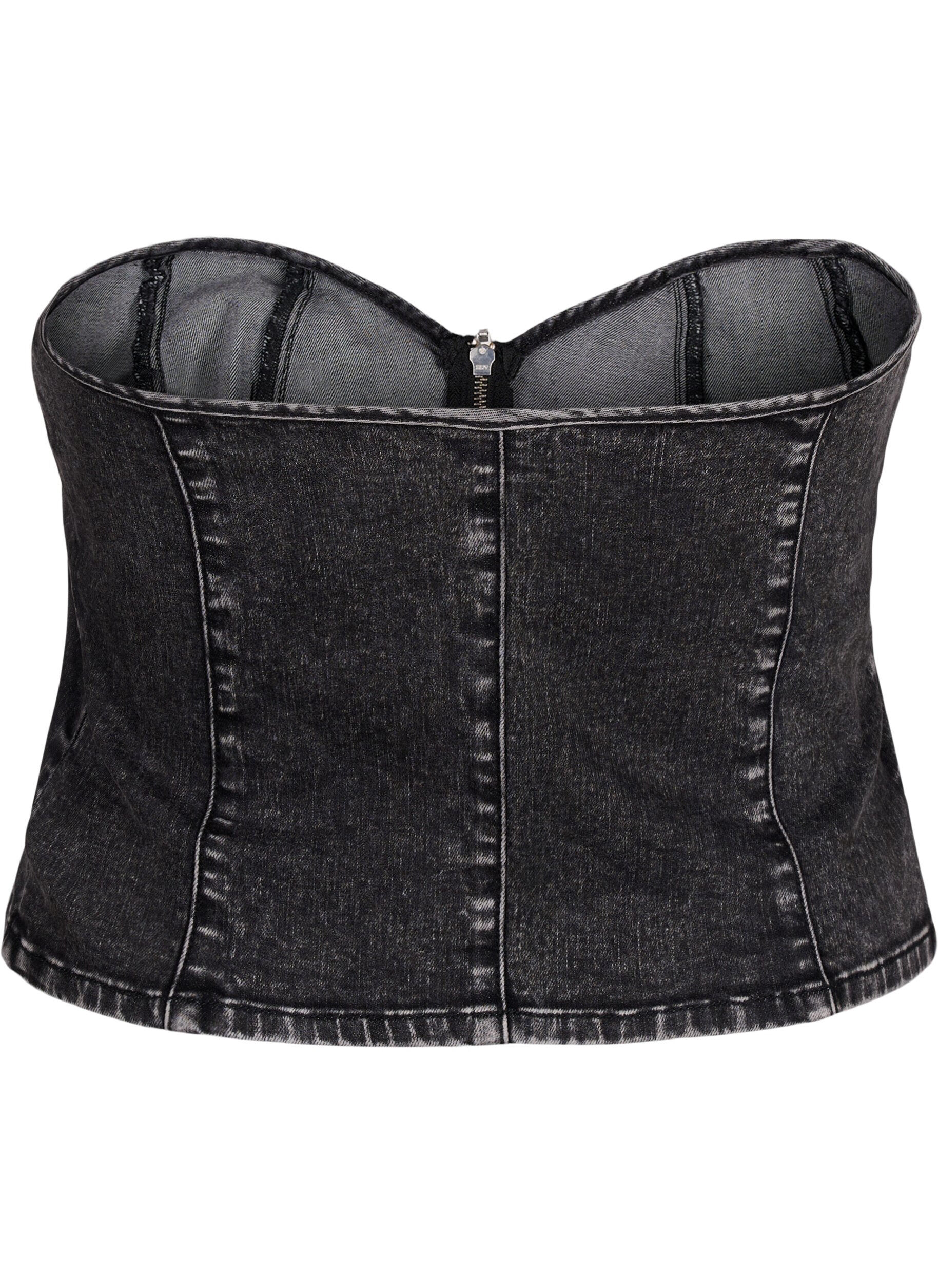 Zizzi Kortsett av denim med glidel&aring;s, Black, Packshot image number 1