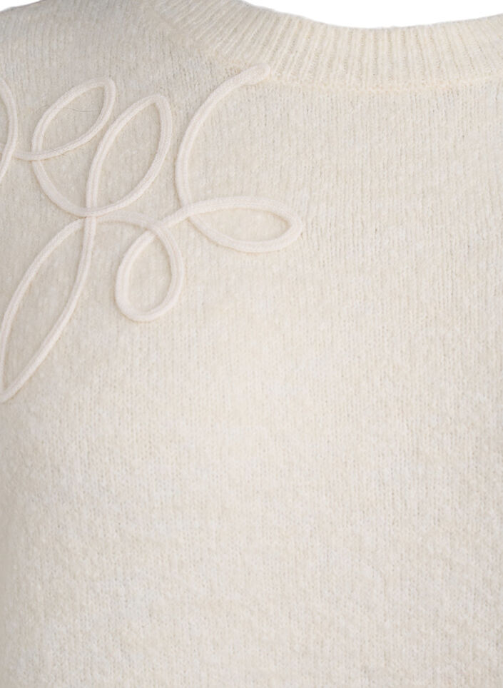 Strikkebluse med påsydde snor-detaljer, Beige, Packshot image number 2