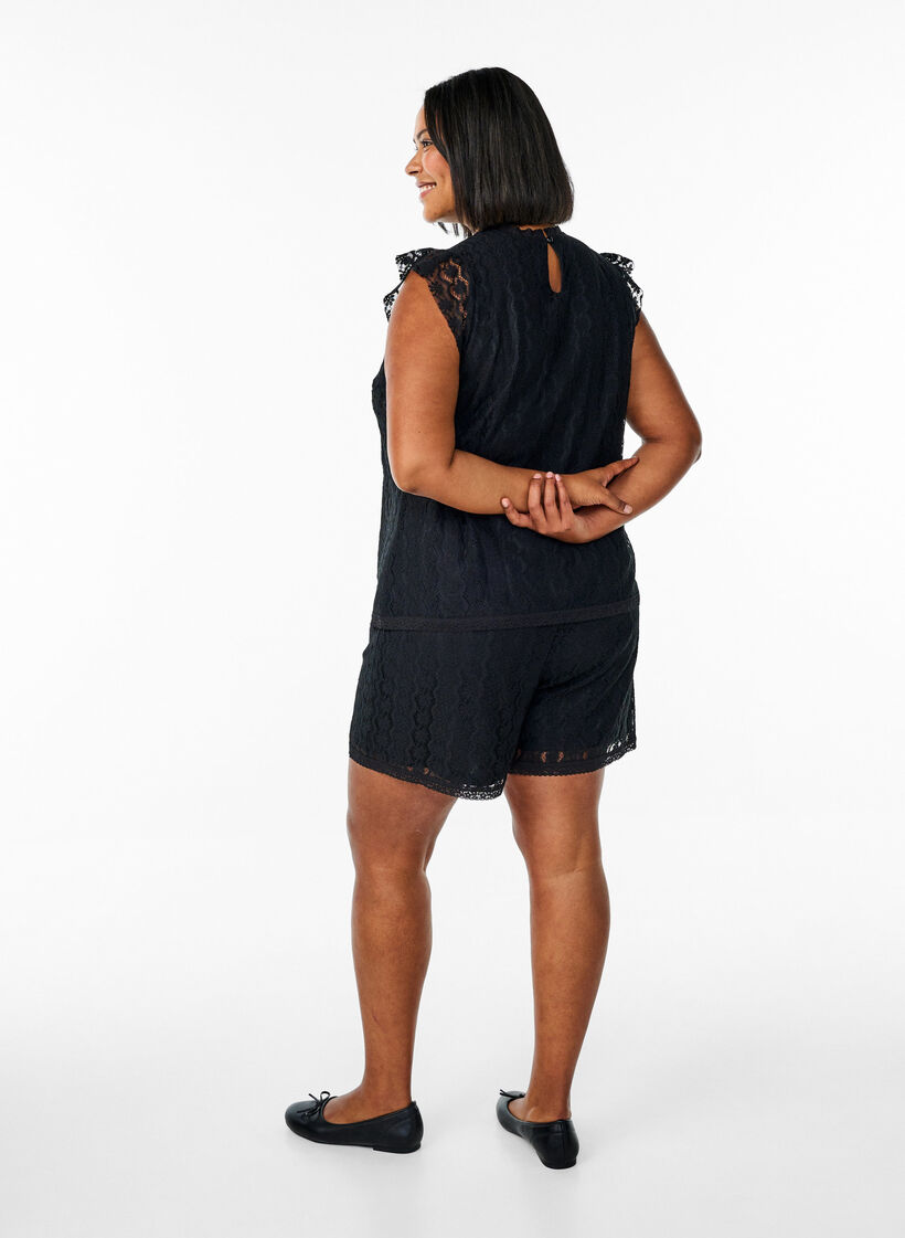 Høytlivs shortser med blonder, Black, Model