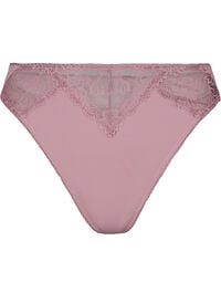 Mikrofiberstring med blonder, Rosa Mikrofiberstring med blonder