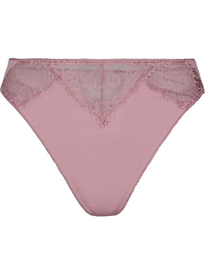 Mikrofiberstring med blonder, Rosa, Packshot image number 0