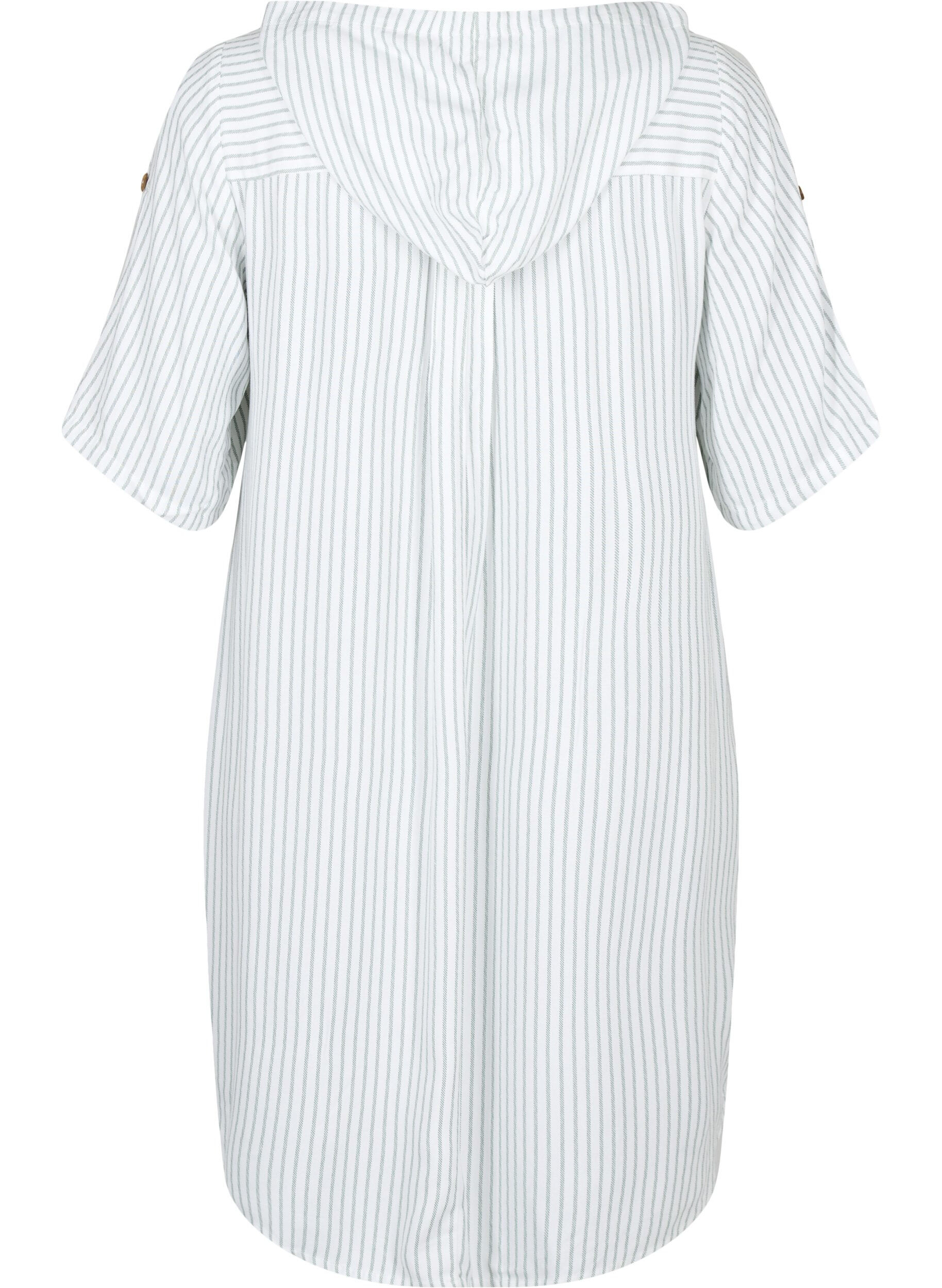 Zizzi Kortermet tunika i viskose med hette, Chinois Green Stripe, Packshot image number 1