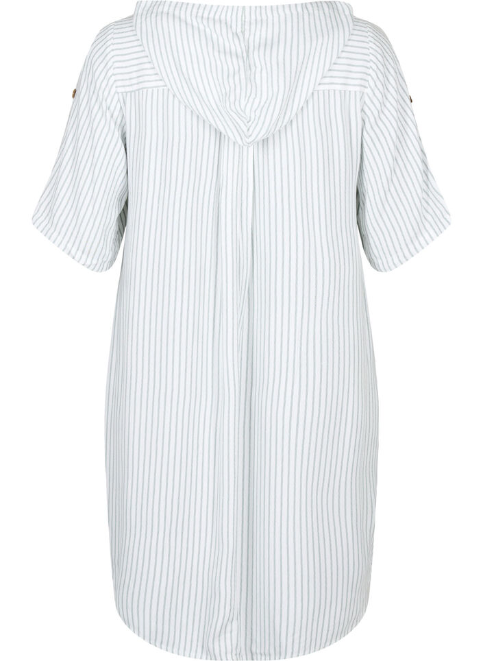 Kortermet tunika i viskose med hette, Chinois Green Stripe, Packshot image number 1