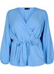 Langermet omslagsbluse med knytebelte, Blå, Packshot image number 0