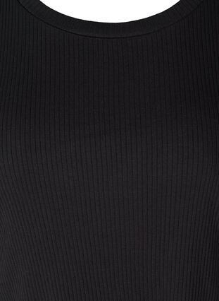 Ribbet T-skjorte med korte puffermer, Black, Packshot image number 2